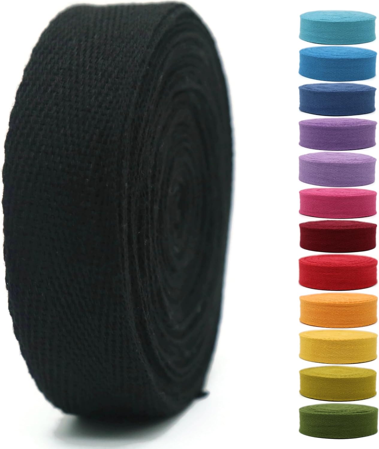 Cotton Twill Tape 1" & 1.5'' & 2" - 10 Yards - 50+ Colors -%100 Natural Cotton 1 Inch 1.5 Inch 2 Inch Herringbone Bias Binding Cotton Twill Tape Trim for Sewing Wrapping Craft DIY Black 10512
