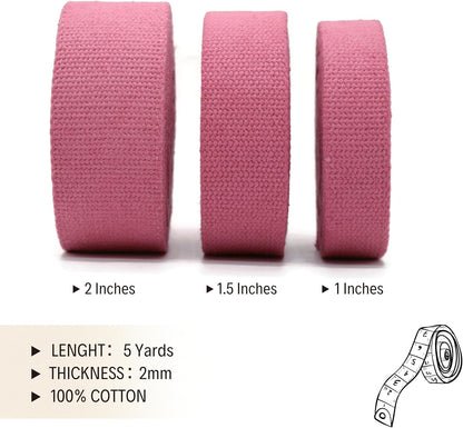 2" & 1.5'' & 1" Cotton Webbing - 5 Yards - 50+ Colors -%100 Natural Cotton - Turkish Woven - Heavy 1 Inch 1.5 Inch 2 Inch Rose Canvas Webbing for Sewing Straps Bag Climbing Indoors Craft DIY 11215…