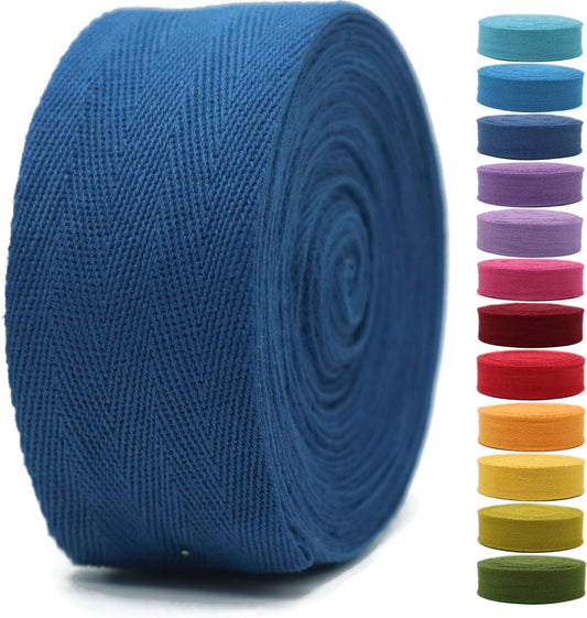 Cotton Twill Tape 2" & 1.5" & 1" - 10 Yards - 50+ Colors -%100 Natural Cotton 1 Inch 1.5 Inch 2 Inch Herringbone Bias Binding Cotton Tape Trim for Sewing Wrapping Craft DIY Navy Blue 10425