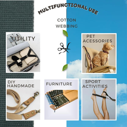 2" & 1.5'' & 1" Cotton Webbing - 5 Yards - 50+ Colors -%100 Natural Cotton - Turkish Woven - Heavy Duty 1 Inch 1.5 Inch 2 Inch Canvas Webbing for Sewing Straps Bags Climbing Indoors Craft DIY 11535…