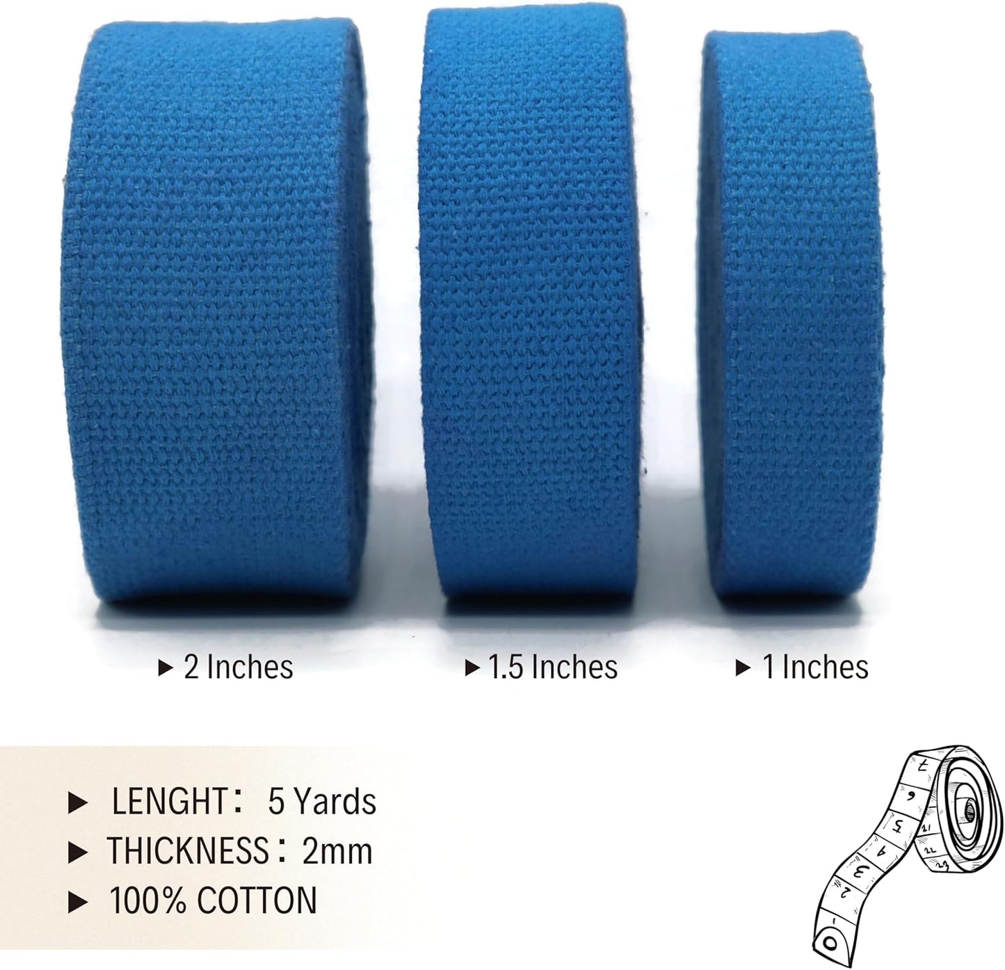 Cotton Webbing 2" & 1.5'' & 1" - 5 Yards - 50+ Colors -%100 Natural Cotton - Turkish Woven - Heavy 1 Inch 1.5 Inch 2 Inch Canvas Webbing for Sewing Straps Bags Climbing Indoors Craft DIY 11405…