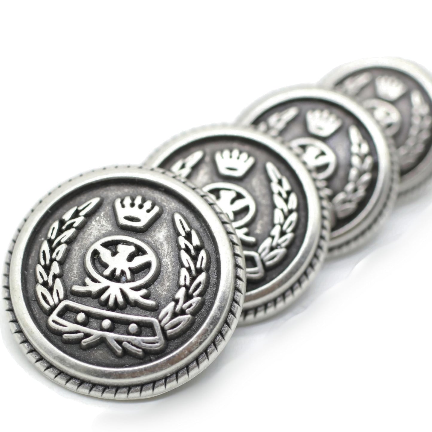 Silver Metal Shank Buttons - 12 Pcs - 4 Size Options - Crown Round Metal Shank Buttons for Men Women Blazer Coat Uniform Shirt Suit and Jacket Sewing Craft DIY N8701