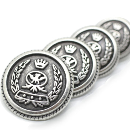 Silver Metal Shank Buttons - 12 Pcs - 4 Size Options - Crown Round Metal Shank Buttons for Men Women Blazer Coat Uniform Shirt Suit and Jacket Sewing Craft DIY N8701