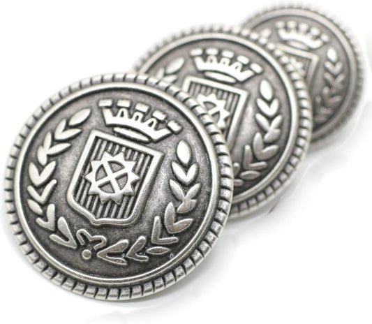 Antique Silver Metal Shank Buttons - 12 Pcs - 3 Size Options - Crown of Kingdom Round Metal Shank Buttons Vintage for Men Women Blazer Coat Uniform Shirt Suit and Jacket Sewing Craft DIY N11303