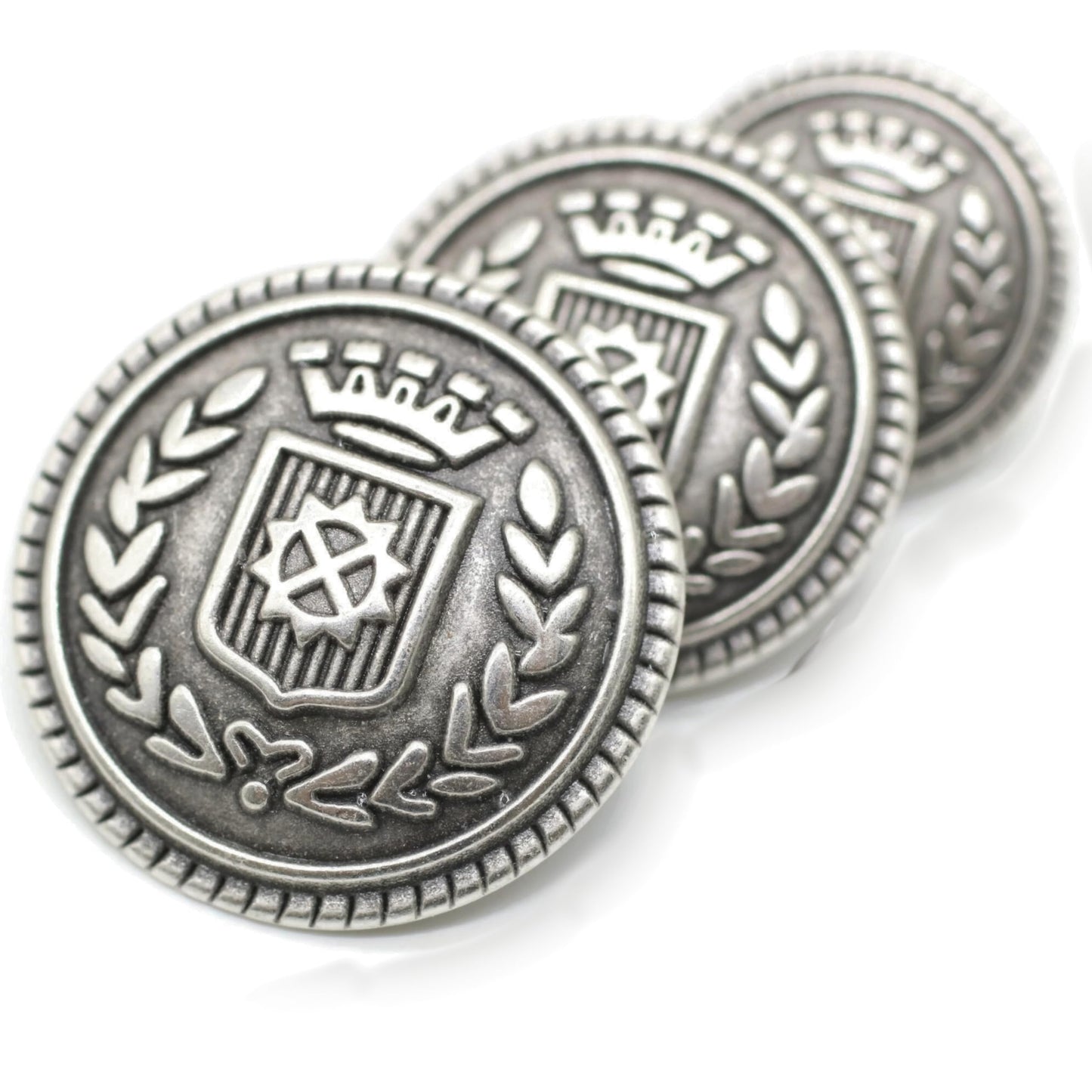 Silver Metal Shank Buttons - 12 Pcs - 3 Size Options - Kingdom Crown Round Metal Shank Buttons for Men Women Blazer Coat Uniform Shirt Suit and Jacket Sewing Craft DIY N7901