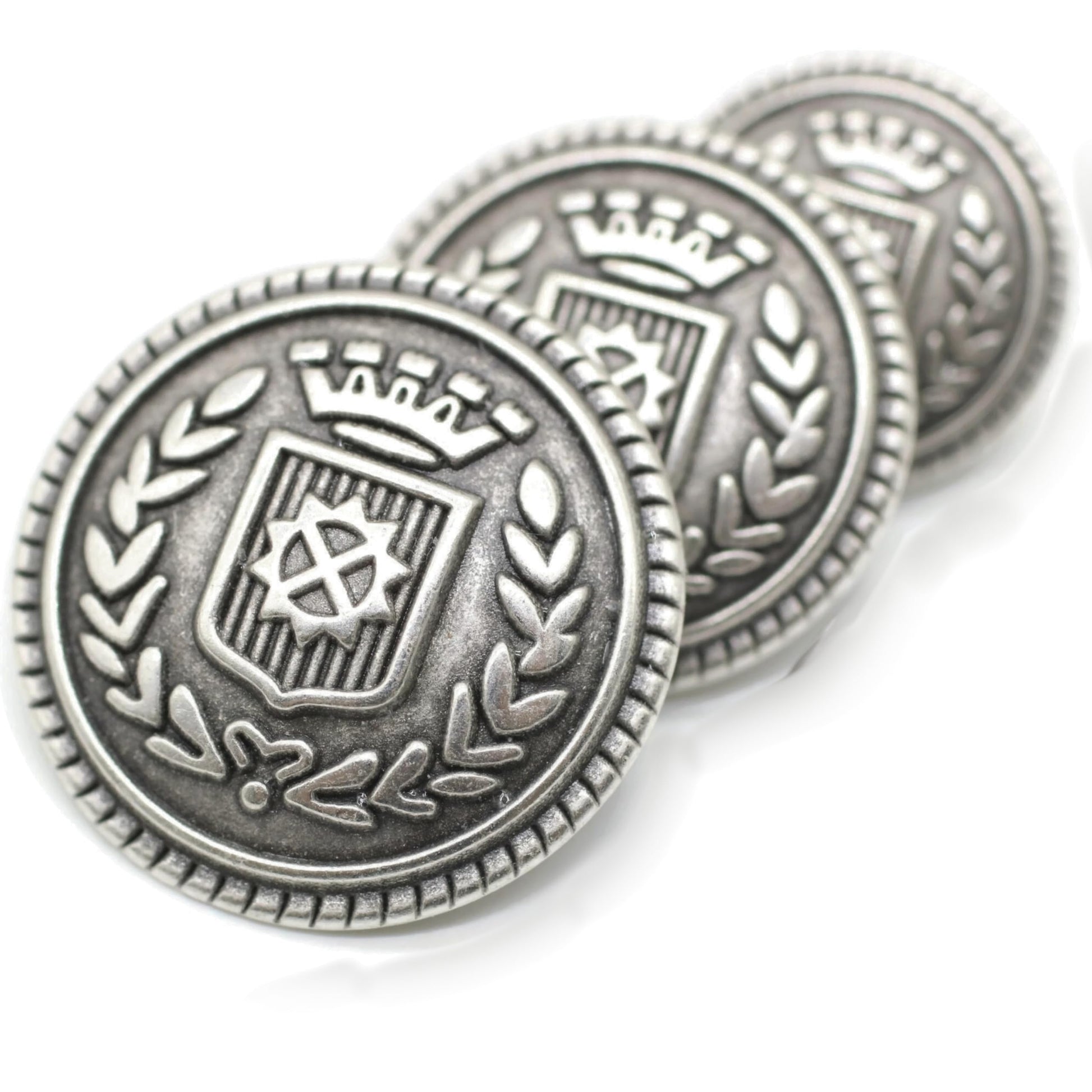 Silver Metal Shank Buttons - 12 Pcs - 3 Size Options - Kingdom Crown Round Metal Shank Buttons for Men Women Blazer Coat Uniform Shirt Suit and Jacket Sewing Craft DIY N7901