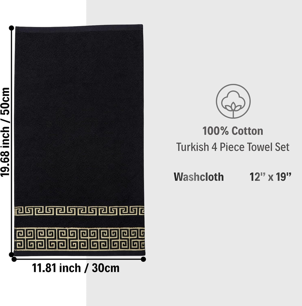 Greek Key Washcloth Set of 4 — Black