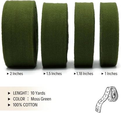 1" & 1.18" & 1.5'' & 2" Cotton Twill Tape - 10 Yards - 50+ Colors -%100 Natural Cotton 1 Inch 1.5 Inch 2 Inch Herringbone Bias Binding Cotton Tape Trim for Sewing Wrapping Craft DIY 10322 (MossGreen)…