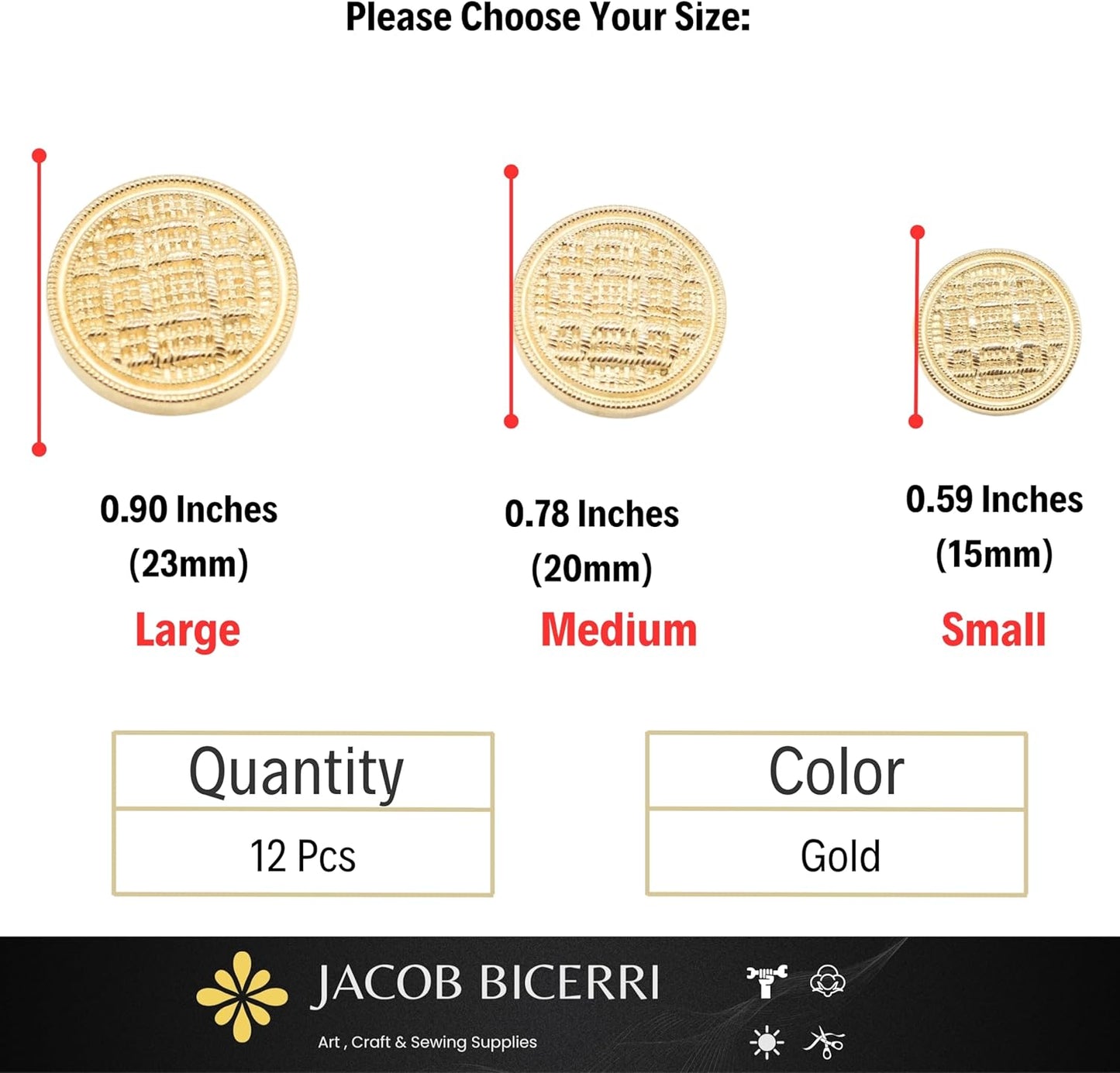 Gold Metal Shank Buttons - 12 Pcs - 3 Size Options - Weave Round Metal Shank Buttons for Men Women Blazer Coat Uniform Shirt Suit and Jacket Sewing Craft DIY N4103