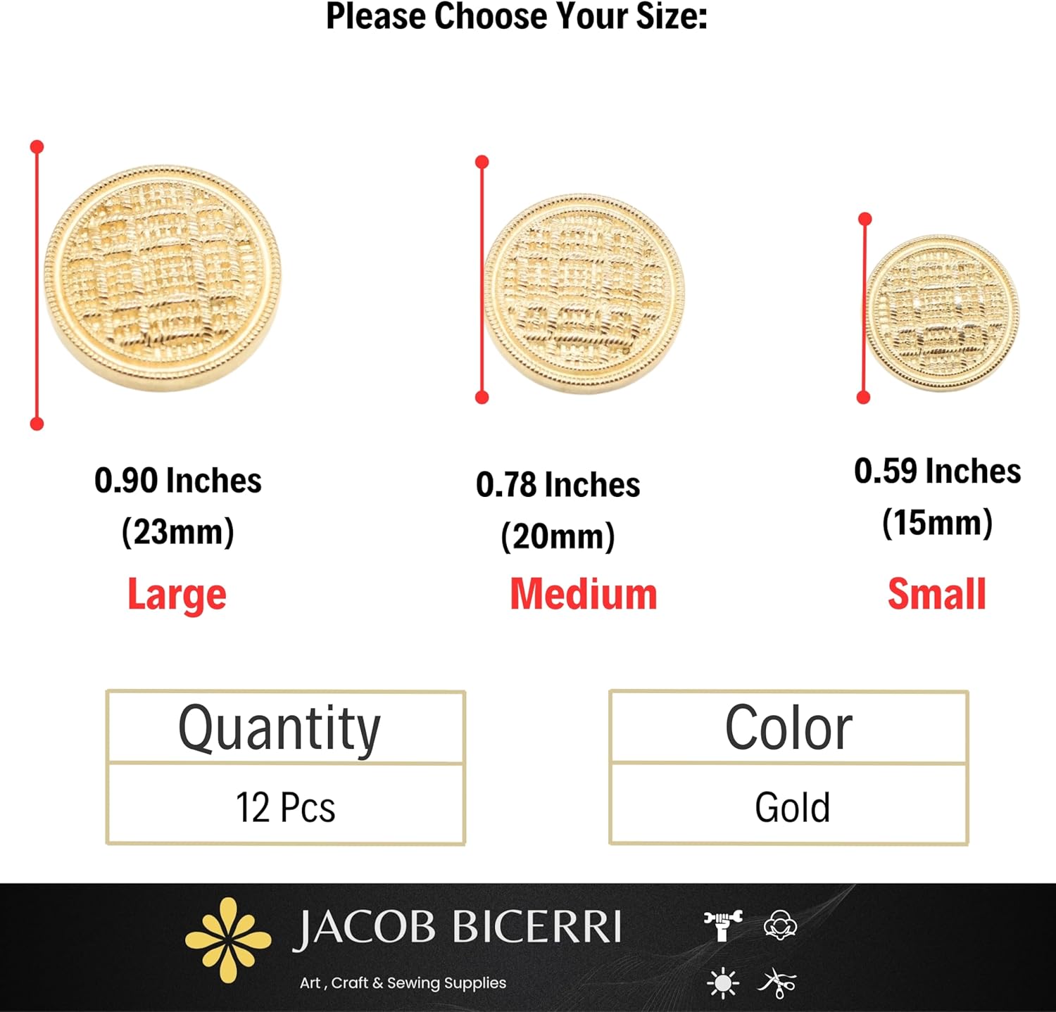 Gold Metal Shank Buttons - 12 Pcs - 3 Size Options - Luxury Weave Round Metal Shank Buttons for Men Women Blazer Coat Uniform Shirt Suit and Jacket Sewing Craft DIY N4101