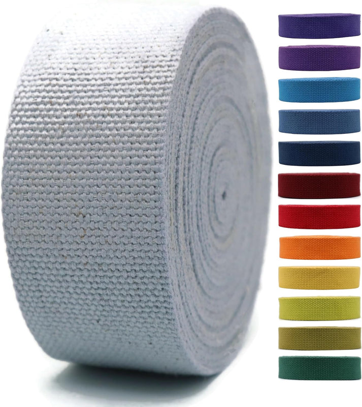 2" &amp; 1.5'' &amp; 1" Cotton Webbing - 5 Yards - 50+ Colors -100% Natural Cotton - Turkish Woven - Heavy Duty 1 Inch 1.5 Inch 2 Inch Canvas Webbing for Sewing Straps Bag Climbing Indoors Craft DIY 11574