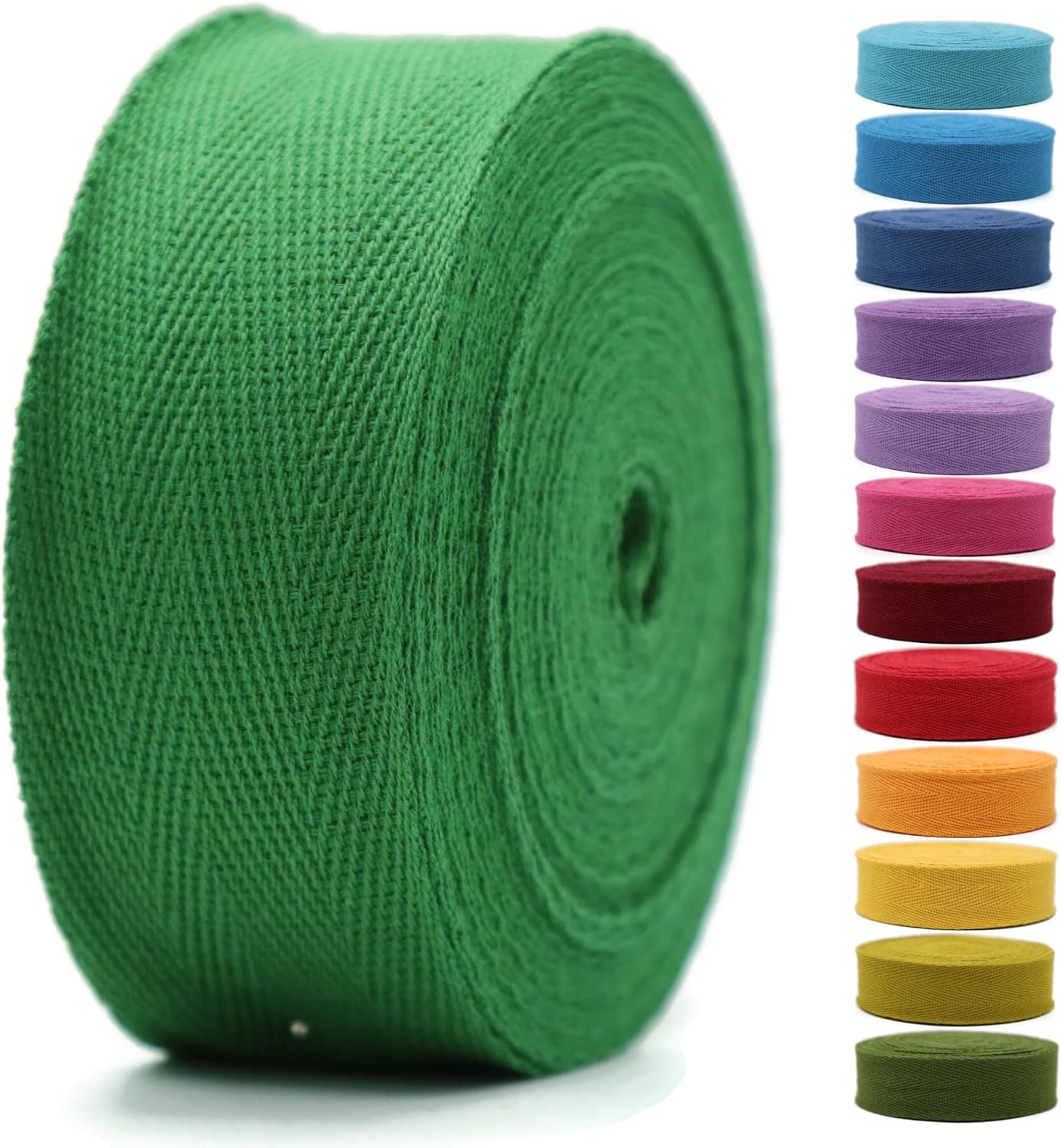 2" & 1.5" & 1.18'' & 1" Cotton Twill Tape - 10 Yards - 50+ Colors -%100 Natural 1 Inch 1.5 Inch 2 Inch Herringbone Bias Binding Cotton Tape Trim for Sewing Wrapping Craft DIY 10334 (JuniperGreen)