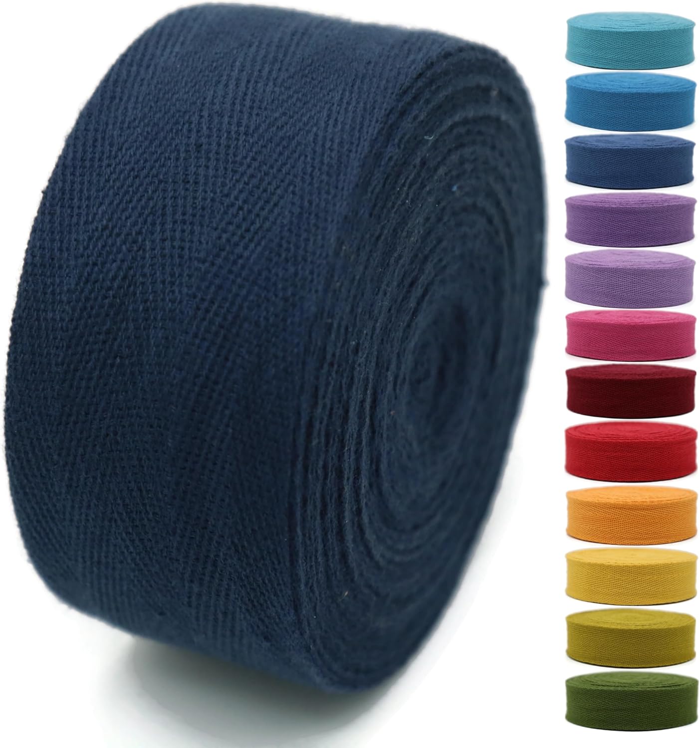 2" & 1.5" & 1.18'' & 1" Cotton Twill Tape - 10 Yards - 50+ Colors -%100 Natural Cotton 1 Inch 1.5 Inch 2 Inch Herringbone Bias Binding Cotton Tape Trim for Sewing Wrapping Craft DIY 10435 (Dark Blue)…