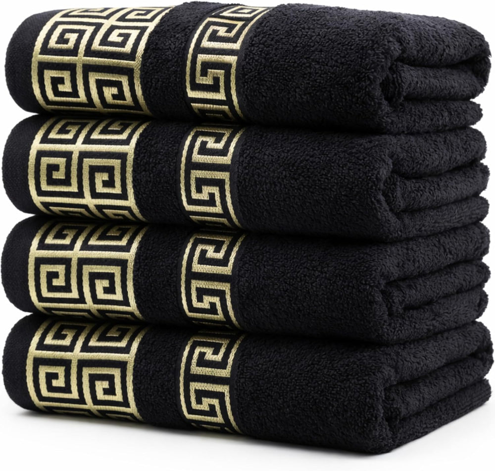 4-Piece Greek Key Bath Towel Set — Black