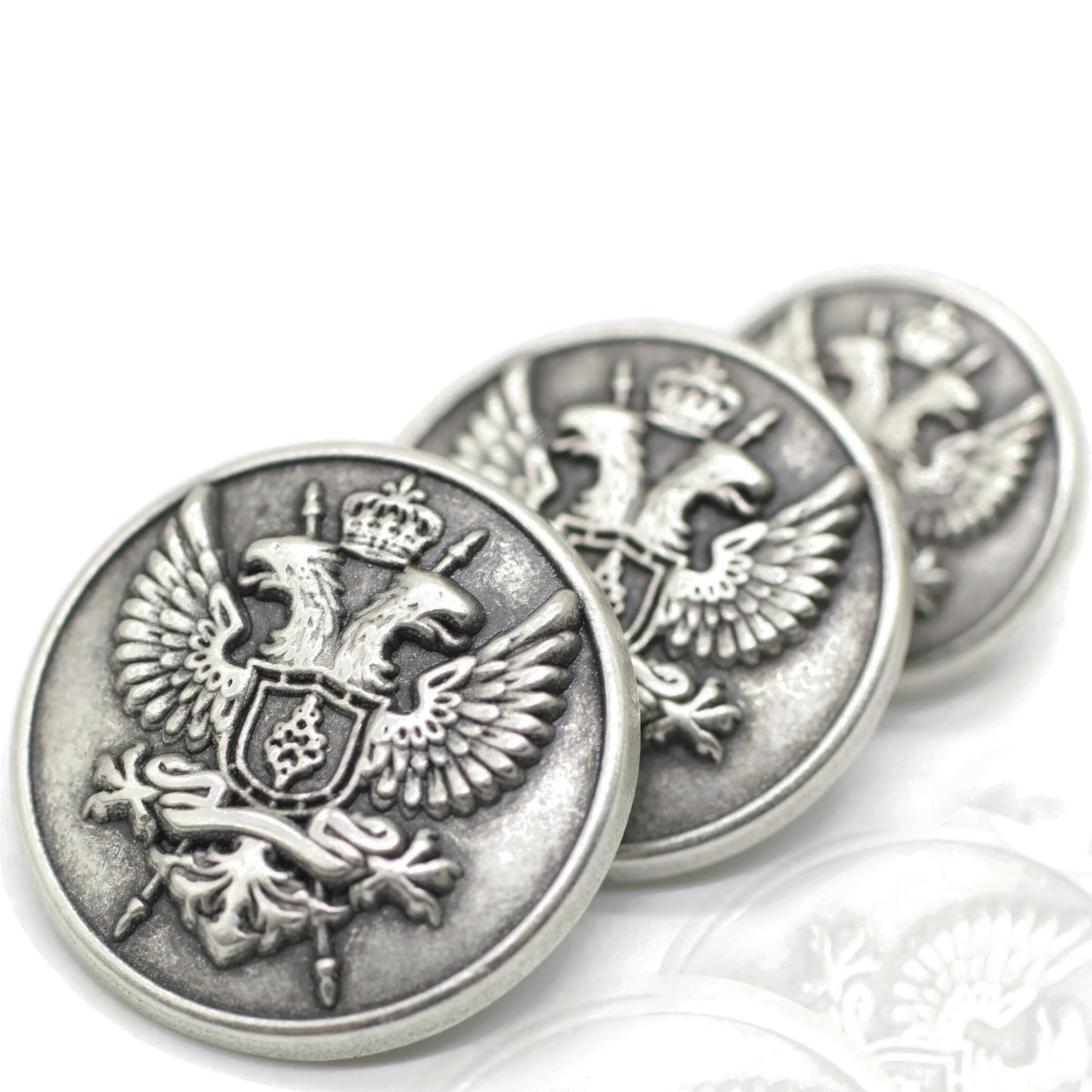 Flat Silver Metal Shank Buttons - 12 Pcs - 3 Size Options - Luxury Eagle Round Wave Metal Shank Buttons for Men Women Blazer Coat Uniform Shirt Suit and Jacket Sewing Craft DIY N9503