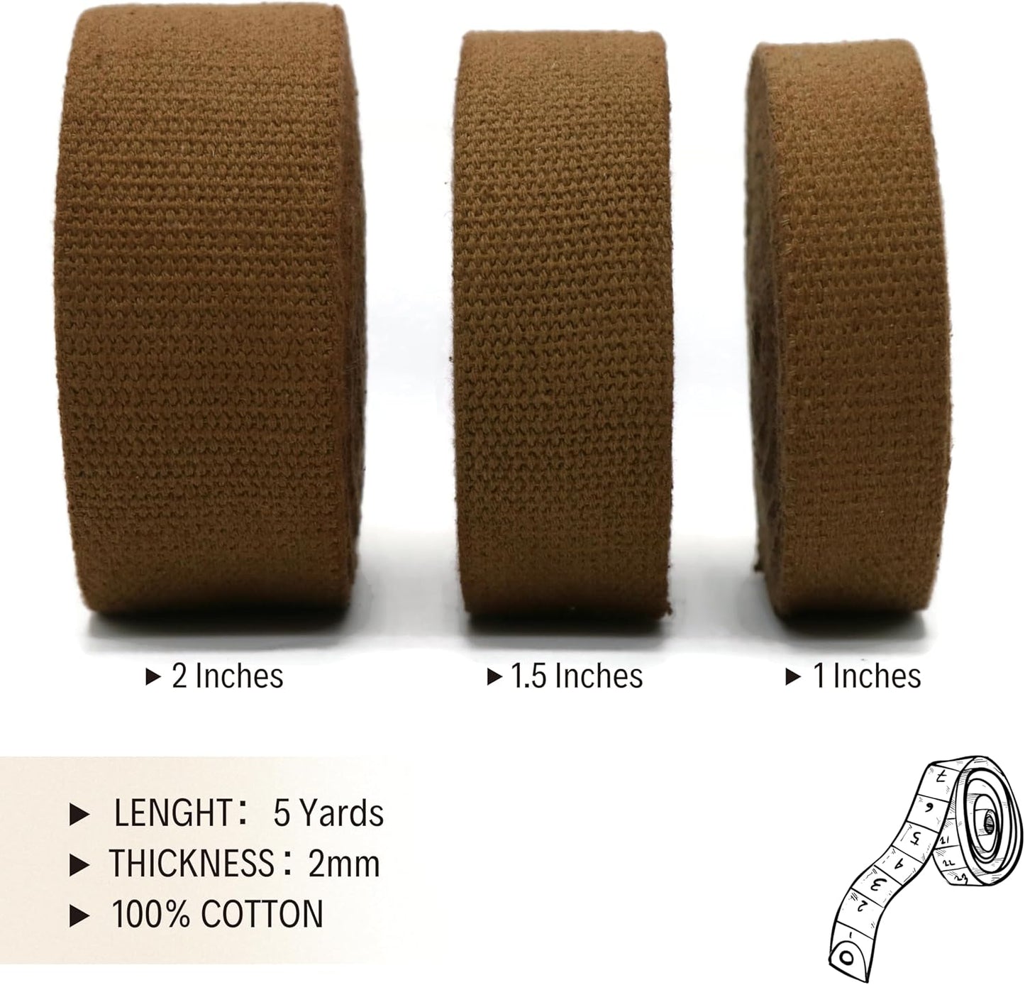 Cotton Webbing 2" & 1.5'' & 1" - 5 Yards - 50+ Colors -%100 Natural Cotton - Turkish Woven - Heavy Duty1 Inch 1.5 Inch 2 Inch Canvas Webbing for Sewing Straps Bags Climbing Indoors Craft DIY 11485…