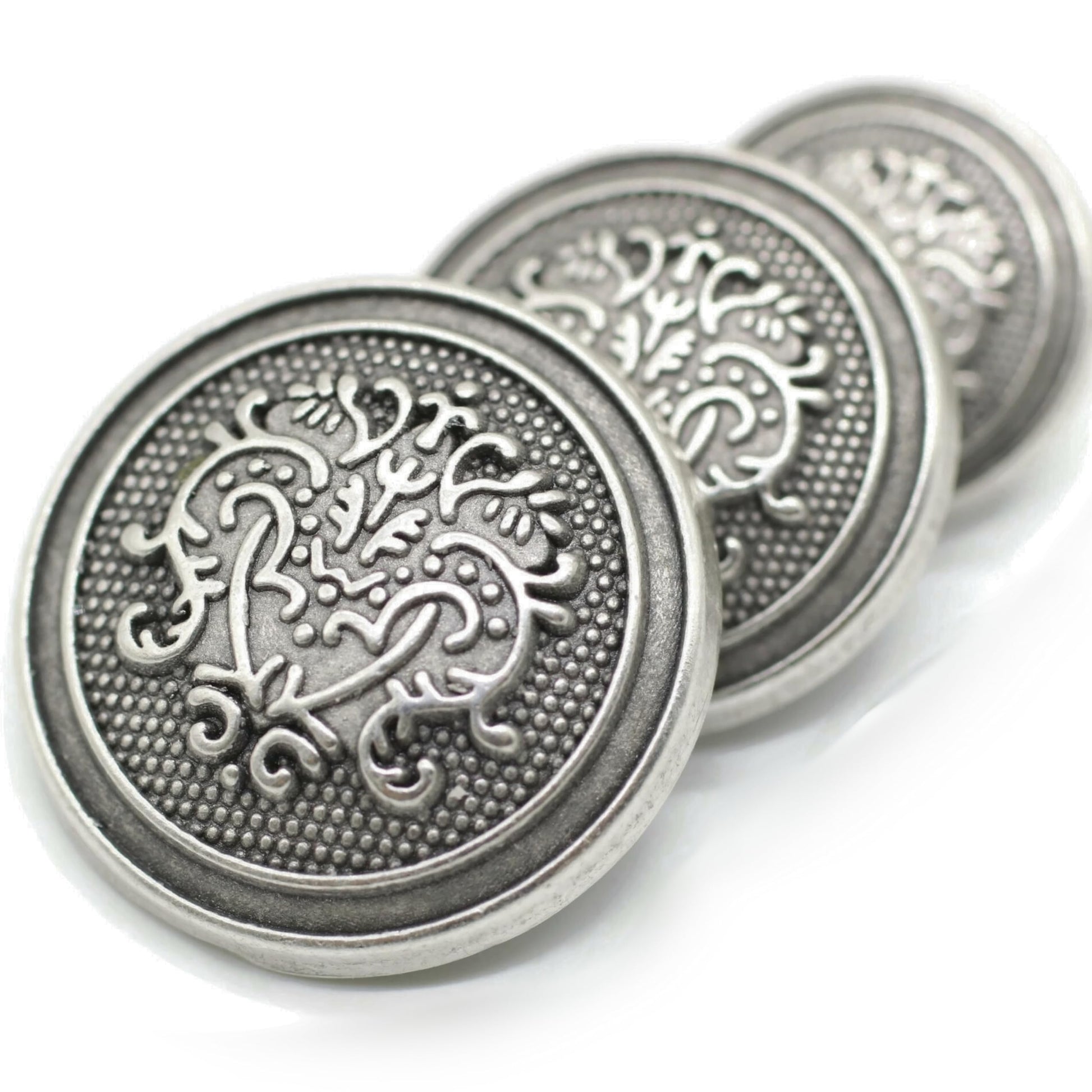 Silver Metal Shank Buttons - 12 Pcs - 3 Size Options - Floral Round Metal Shank Buttons for Men Women Blazer Coat Uniform Shirt Suit and Jacket Sewing Craft DIY N7601