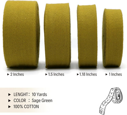 2" & 1.5" & 1.18'' & 1" Cotton Twill Tape - 10 Yards - 50+ Colors -%100 Natural Cotton 1 Inch 1.5 Inch 2 Inch Herringbone Bias Binding Cotton Tape Trim for Sewing Wrapping Craft DIY 10305(SageGreen)…