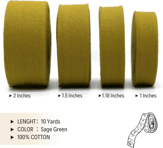 2" & 1.5" & 1.18'' & 1" Cotton Twill Tape - 10 Yards - 50+ Colors -%100 Natural Cotton 1 Inch 1.5 Inch 2 Inch Herringbone Bias Binding Cotton Tape Trim for Sewing Wrapping Craft DIY 10305(SageGreen)…