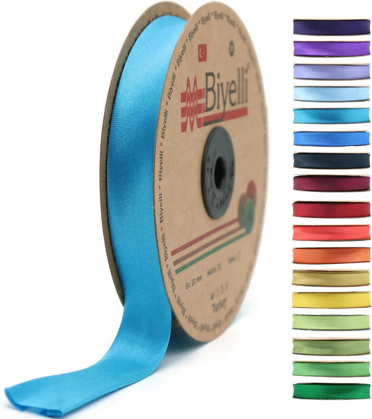 Fold Satin Bias Tape - 99+ Colors - 3/4 Inches Wide - 27 Yards - Fold Satin Binding Bias Ribbon Fabric Piping Bias Binding Tape for Sewing Clothing DIY Aquamarine BYS15