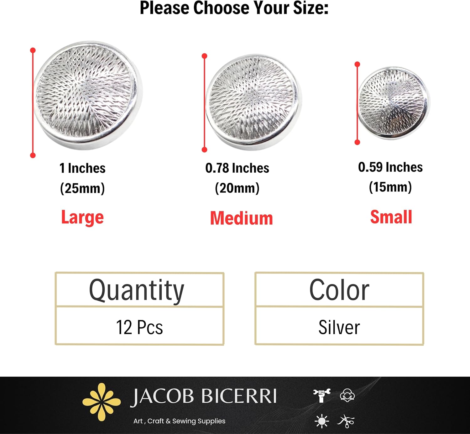 Silver Metal Shank Buttons - 12 Pcs - 3 Size Options - Luxury Stripeds Round Metal Shank Buttons for Men Women Blazer Coat Uniform Shirt Suit and Jacket Sewing Craft DIY N6202