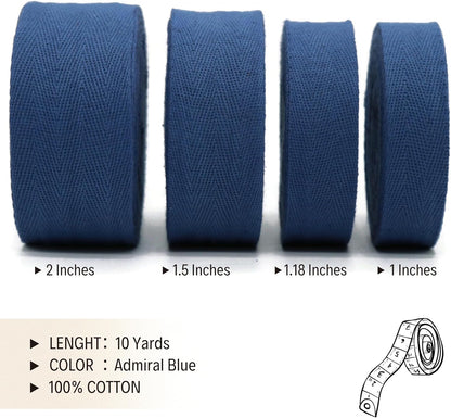 1" & 1.18" & 1.5'' & 2" Cotton Twill Tape - 10 Yards - 50+ Colors -%100 Cotton 1 Inch 1.5 Inch 2 Inch Herringbone Bias Binding Cotton Tape Trim for Sewing Wrapping Craft DIY 10382 (Admiral Blue)…