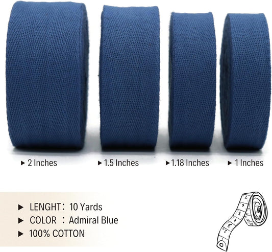 1" & 1.18" & 1.5'' & 2" Cotton Twill Tape - 10 Yards - 50+ Colors -%100 Cotton 1 Inch 1.5 Inch 2 Inch Herringbone Bias Binding Cotton Tape Trim for Sewing Wrapping Craft DIY 10382 (Admiral Blue)…