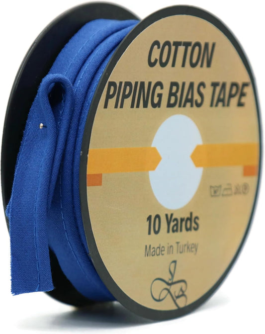 Piping Trim Bias Tape with Cord - 10 Yards - 65+ Colors - 1/2 Inch Decorative Sewing Trim for Upholstery Cushions Home Décor Crafting Clothing - Durable Cotton - Navy Blue ID27