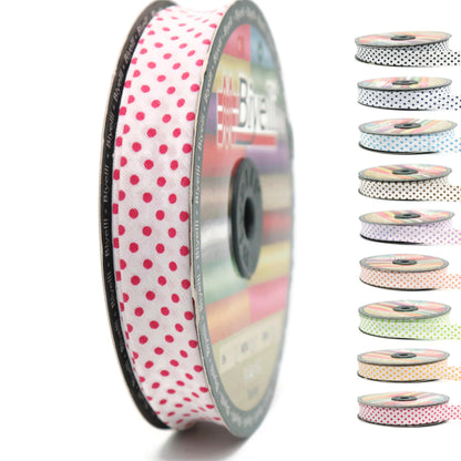 Cotton Fold Bias Binding Tape - 3/4 Inches (20mm) Wide - 27 Yards - Polka Dots Single Fold Cotton Fold Bias Binding Tape for Sewing Clothing DIY Pink B2