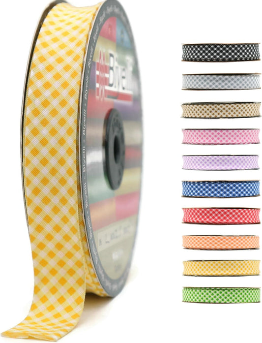 Cotton Fold Bias Binding Tape - 3/4 Inches (20mm) Wide - 27 Yards - Plaid Single Fold Cotton Fold Bias Binding Tape for Sewing Clothing DIY Yellow E4