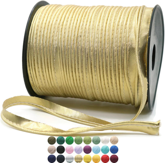 Gold Satin Piping Trim - 109 Yards - 25+ Colors - Satin Shiny Single Fold Piping Bias Tape Binding Lip Cord Welting Cord with Spool for Sewing Clothing Trimming Upholstery SP2646…