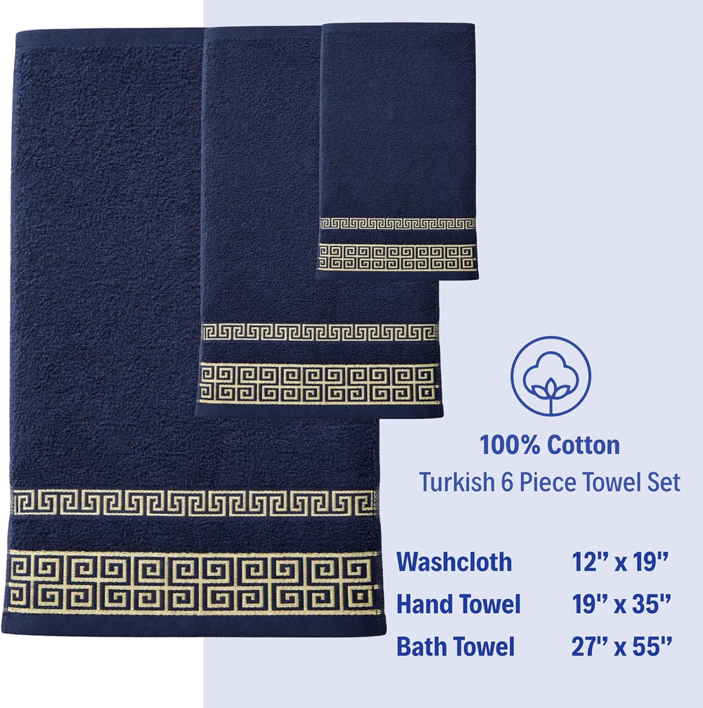 6-Piece Greek Key Towel Set — Navy